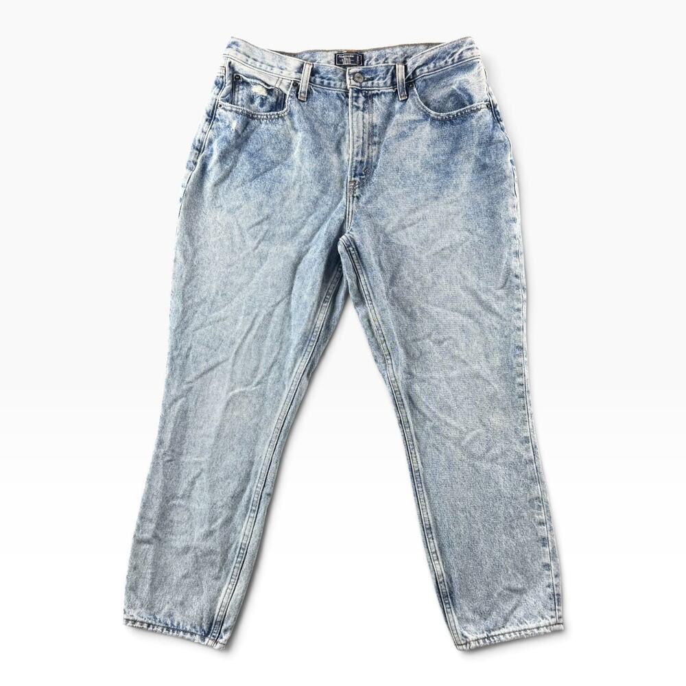 Abercrombie Fitch High Rise Mom Jeans Womens 31 12R Acid Wash Distressed Denim